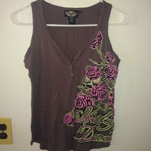 Grey with neon writing and roses